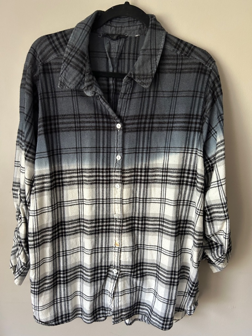 Jane and Delancey Gray Black and White Plaid Button-Up Flannel